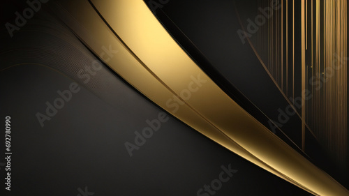 Schwarzgoldener Hintergrund, goldenes Licht, Luxusbild abstrakt, gerade Linien überlappen Schichtschattenverläufe, Raumkomposition für Banner, Flyer-Cover-Layout, Website-Vorlagendesign photo