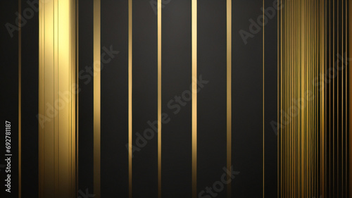 Schwarzgoldener Hintergrund, goldenes Licht, Luxusbild abstrakt, gerade Linien überlappen Schichtschattenverläufe, Raumkomposition für Banner, Flyer-Cover-Layout, Website-Vorlagendesign photo