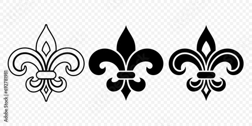 Vector Vintage White and Black Fleur De Lis Icon Set Isolated. Heraldic Lily, Retro Design Element. Vector Illustration