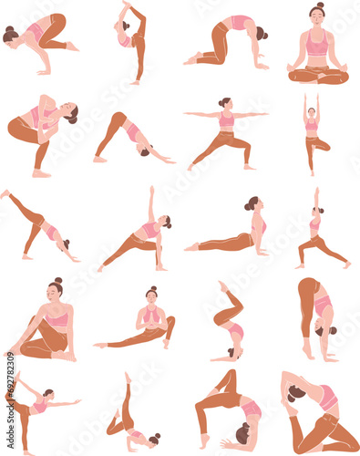 Woman Yoga Pose Illustration Set