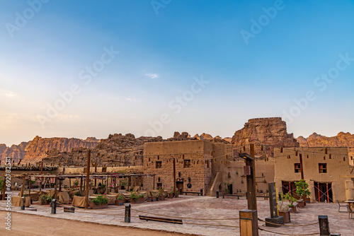 Old Town in AlUla, Saudi Arabia at evening.