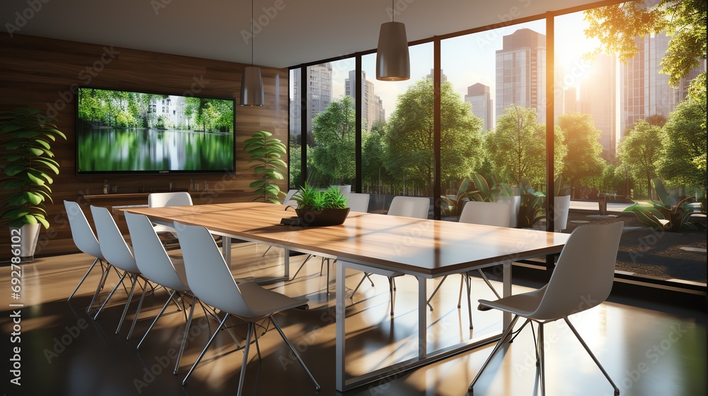Sunlit Modern Meeting Room with Urban View