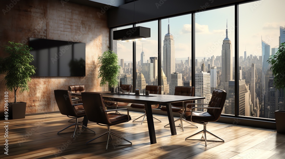 Modern Conference Room with a View of the City.