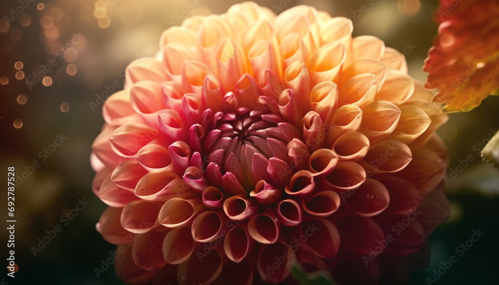 Vibrant multi colored dahlia blossom, focus on foreground, no people generated by AI