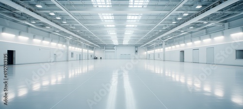 Industry factory warehouse building interior. Generative AI technology.  