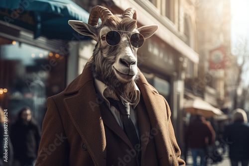 Anthropic Animals in Urban Settings - Sophisticated City Life Captured through Animals in Business Attire, Engaging with Technology and Urban Elements, Ideal for Modern Themes, AI photo