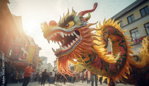Chinese dragon as a character for the dragon dance at the Chinese New Year festival 2024