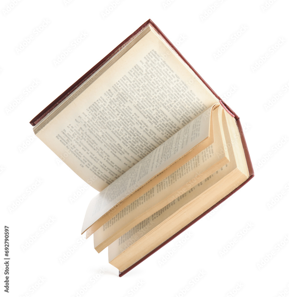 Fototapeta premium Open old hardcover book isolated on white