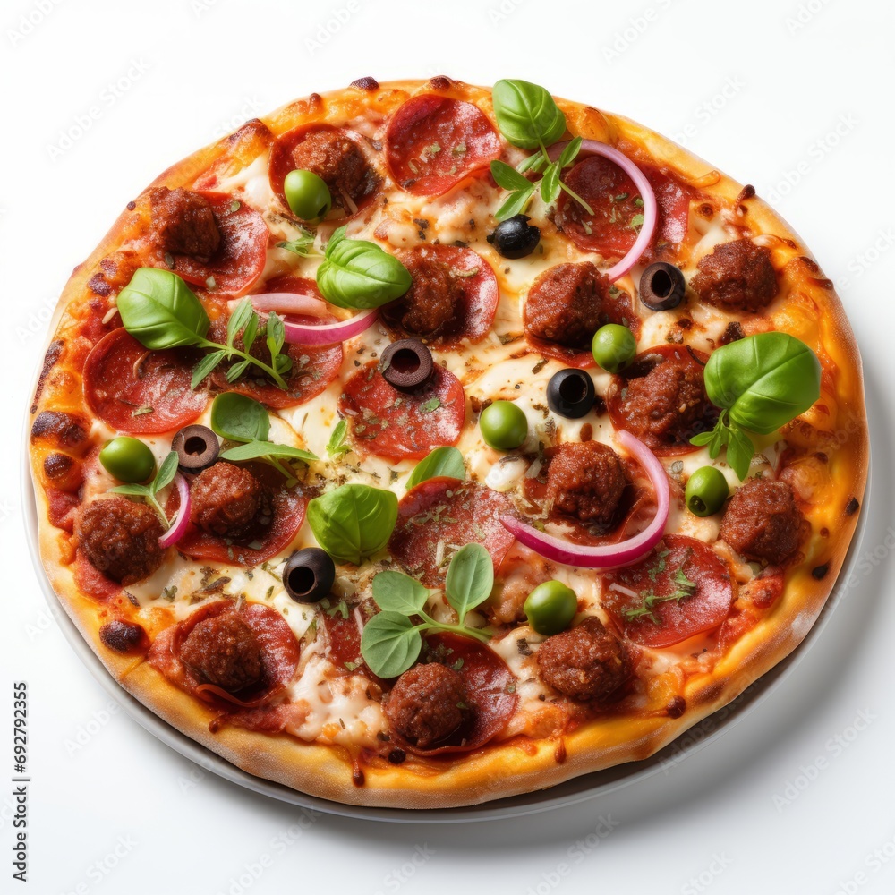Delicious Pizza Topped with Meatballs and Veggies Delicious Pizza Topped with Meatballs and Veggies