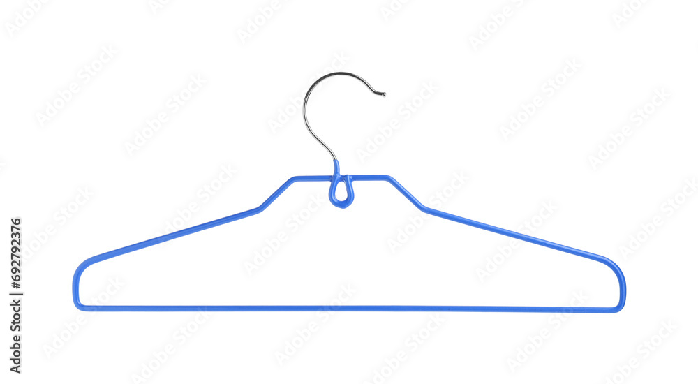 Empty blue hanger isolated on white. Wardrobe accessory Empty blue hanger isolated on white. Wardrobe accessory