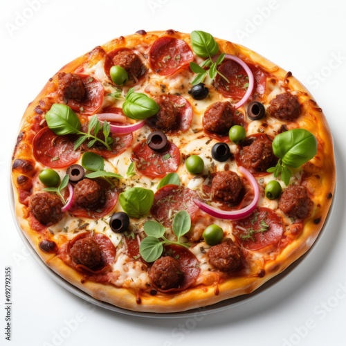 Delicious Pizza Topped with Meatballs and Veggies