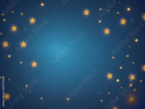 Gold particles and a dark blue abstract background. Christmas background with glittering gold stars for the new year