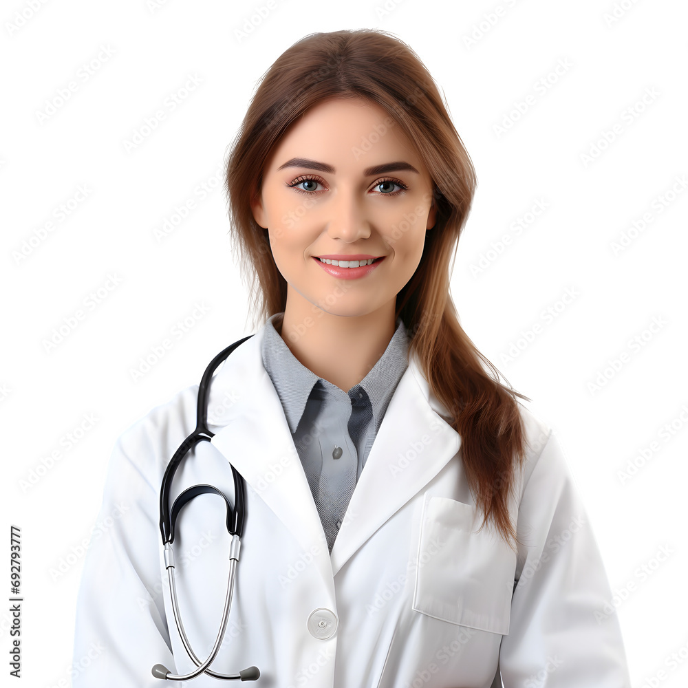Happy face friendly Female doctor isolated on transparent background Generative AI
Happy face friendly Female doctor isolated on transparent background Generative AI