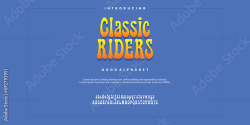 Classic RIDERS Modern minimal abstract alphabet fonts. Typography technology, electronic, movie, digital, music, future, logo creative font. vector illustration