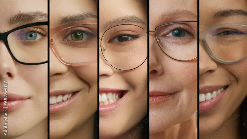 Smiling women of different races ethnicity ages looking at camera with ...