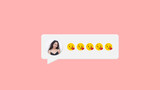 A flirty lady or love interest sends kiss emojis on social media or on a dating app messenger. Chat box concept graphic.