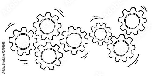 Concept of business idea. Doodle sketch style of Hand drawn gear vector illustration.