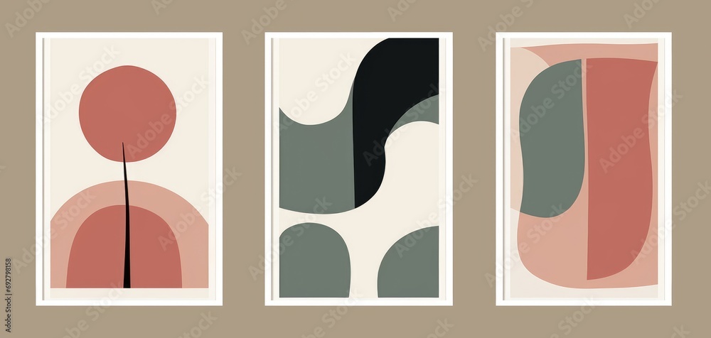 Set of minimal 20s geometric design posters, template, Generative AI 