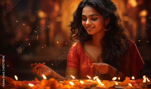 Young Indian woman celebrating Diwali festival