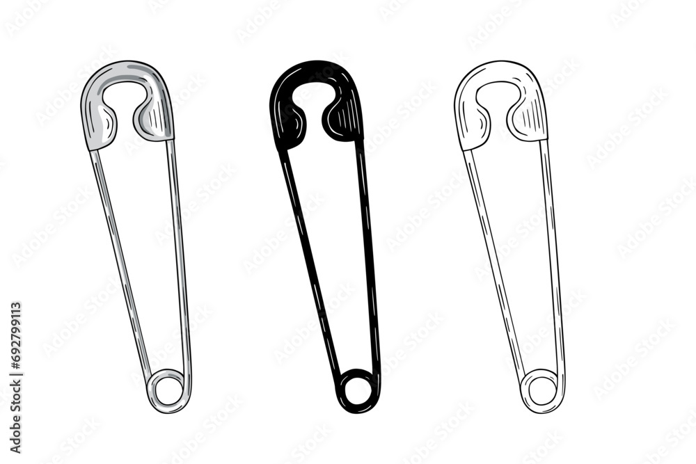 Сlosed safety pin, flat vector illustration logo icon Сlosed safety pin, flat vector illustration logo icon