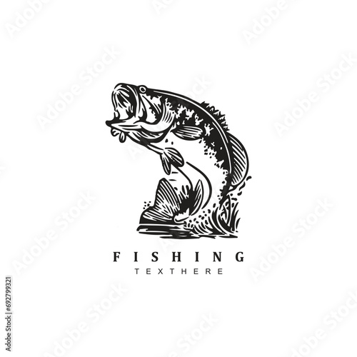 Vintage hand drawn fishing sport logo design, Fisherman logo design badge