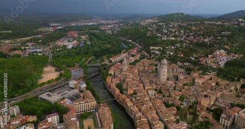 Aerial view in Girona, old city of Catalonia,Spain photo