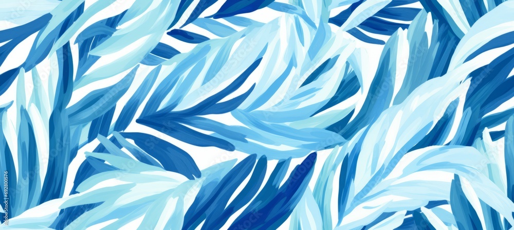 Fototapeta premium Blue leaves background. Risograph print texture. Generative AI technology. 