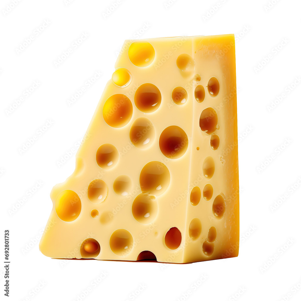 Emmental cheese triangle, Swiss cheese, isolated on white background