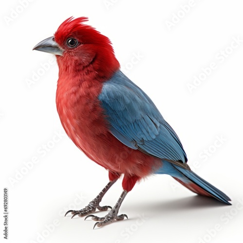 Red and Blue Bird on White Background