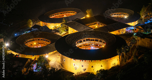 Panorama of the night TianlouKeng cluster - Fujian province, China photo