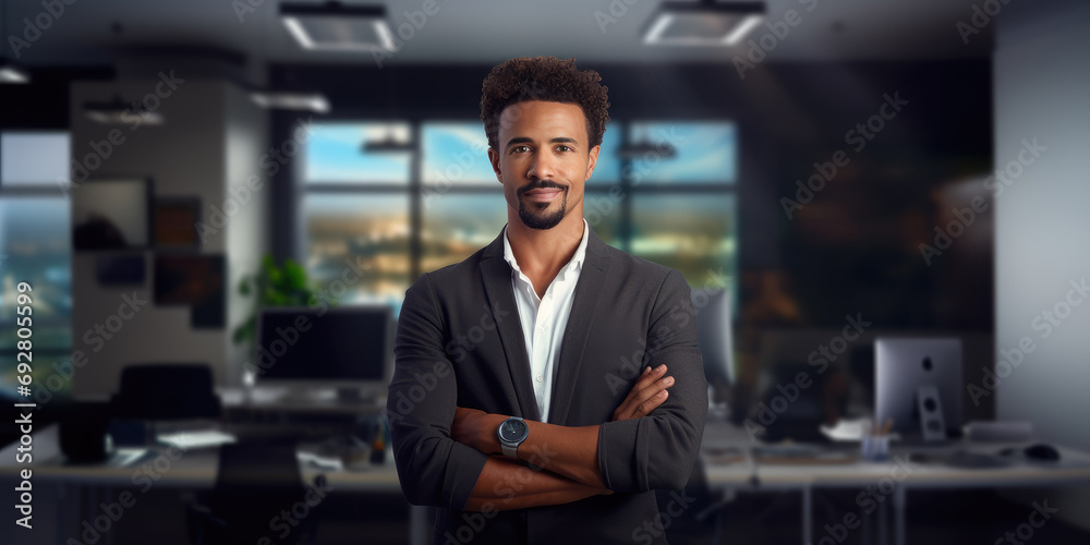 Fototapeta premium Portrait of businessman smiling standing with arms crossed at the office