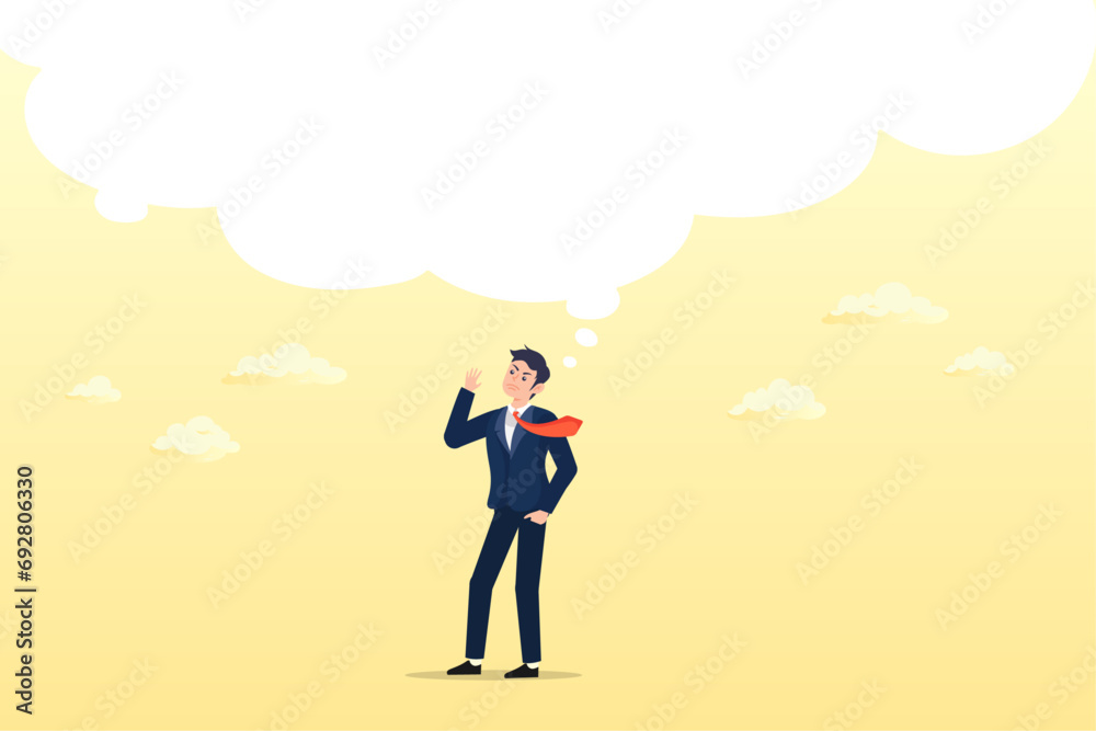 Smart businessman thinking with big bubble, think big, ambition to success, dream big to change the world or contemplation to get solution to solve big problem, imagination or creativity (Vector) Smart businessman thinking with big bubble, think big, ambition to success, dream big to change the world or contemplation to get solution to solve big problem, imagination or creativity (Vector)