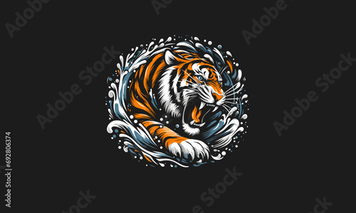 tiger angry with splash background vector artwork design