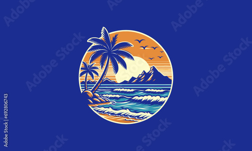 view beautiful sea with palm sunset vector flat design
