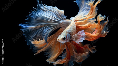 Capture the moving moment of red-gold siamese fighting fish isolated on black background. Betta fish, Generate AI. © Salis
