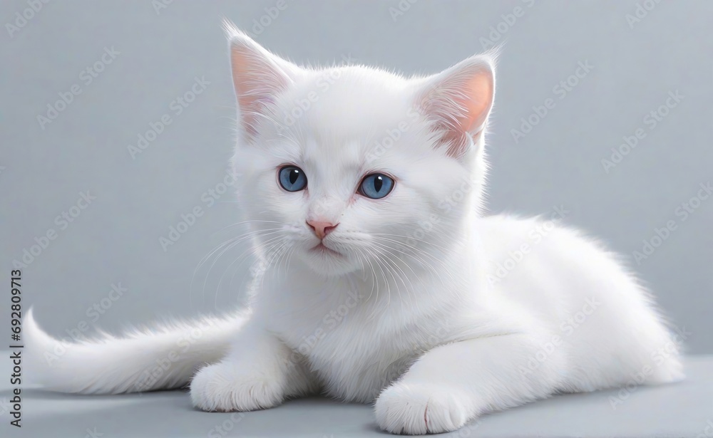 white cute kitten with blue eyes