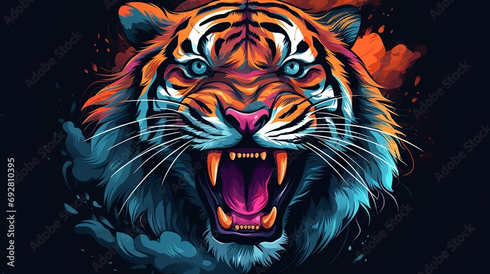 Tiger head with colorful grunge background. Vector illustration for your design, generate AI 