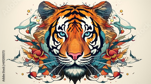 Tiger head with colorful grunge background. Vector illustration for your design  generate AI 