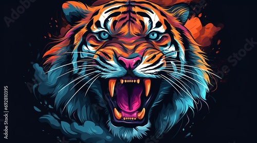 Tiger head with colorful grunge background. Vector illustration for your design, generate AI  © Salis