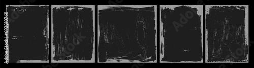Dark grunge frames with scratched texture. Posters with brush drawn borders and scribbles.