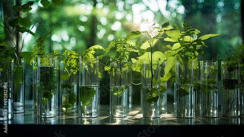 Many green plants in test Tubes