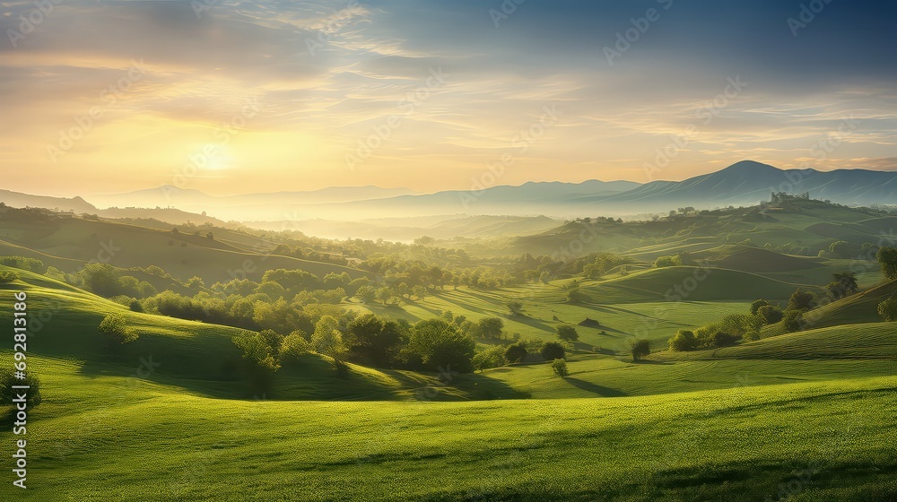 view knoll hills landscape illustration outdoors beauty, greenery meadow, valley mountain view knoll hills landscape - obrazy, fototapety, plakaty 