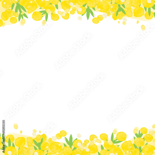 正方形の水彩のミモザフレーム