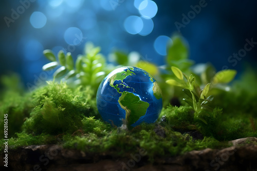earth in the grass, green planet earth, renewable energy light bulb with green energy, Earth Day or environment protection Hands protect forests that grow on the ground and help save the world, solar 