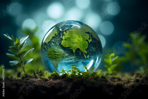 earth in the grass, green planet earth, renewable energy light bulb with green energy, Earth Day or environment protection Hands protect forests that grow on the ground and help save the world, solar  © fadi