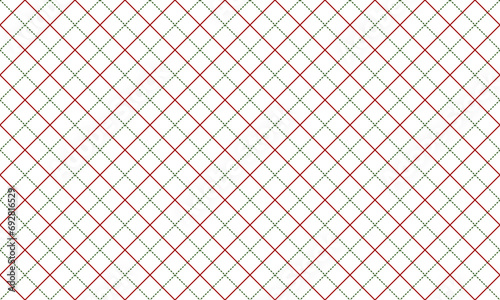 Rhombus geometric argyle seamless pattern with red and green line. Vector Repeating Textures.