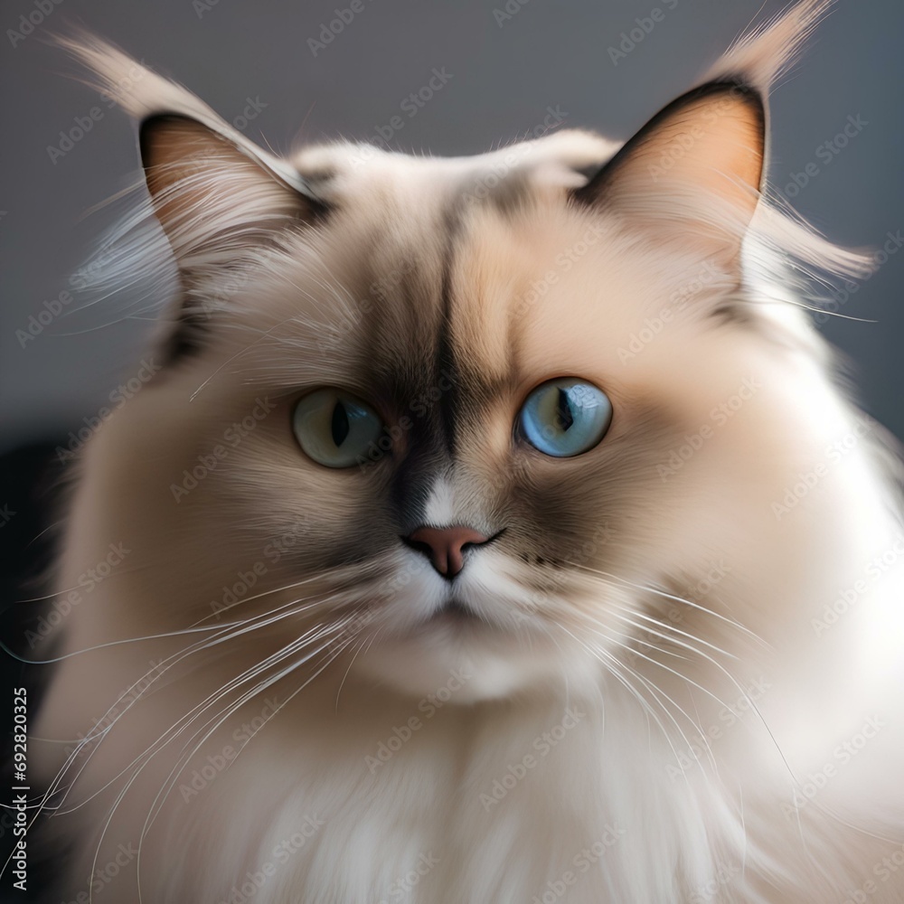 A serene portrait of a Himalayan cat, showcasing its luxurious coat1