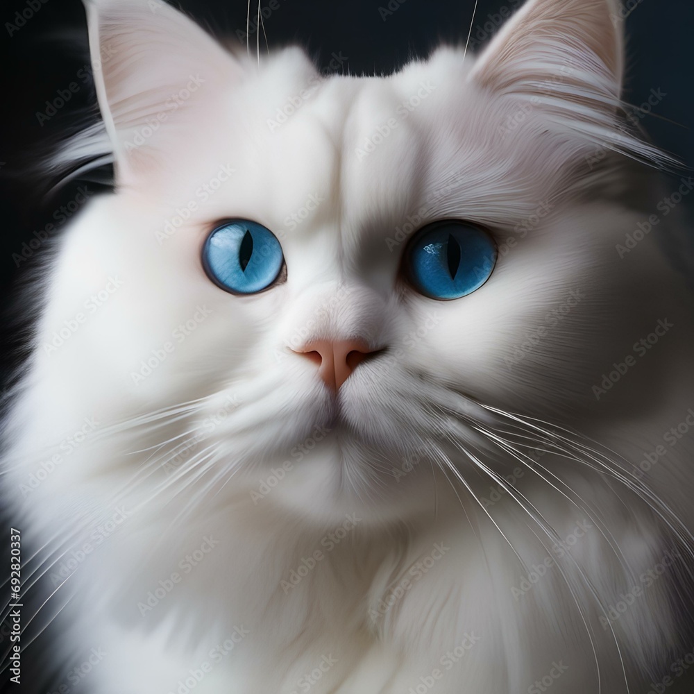 A serene portrait of a white Persian cat with captivating blue eyes3