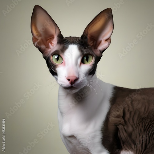 A portrait showcasing the playful nature of a Cornish Rex cat with its curly coat1 photo