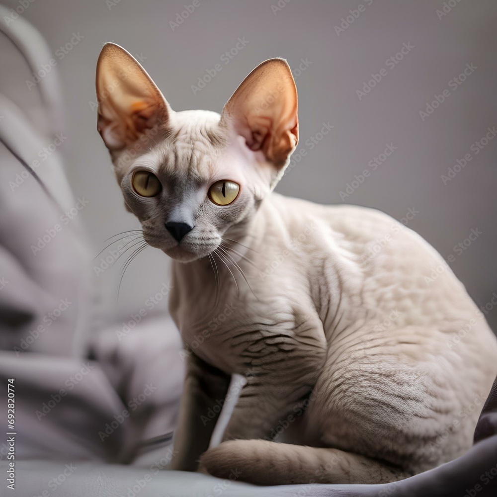 A portrait of a playful Devon Rex cat with its mischievous expression1